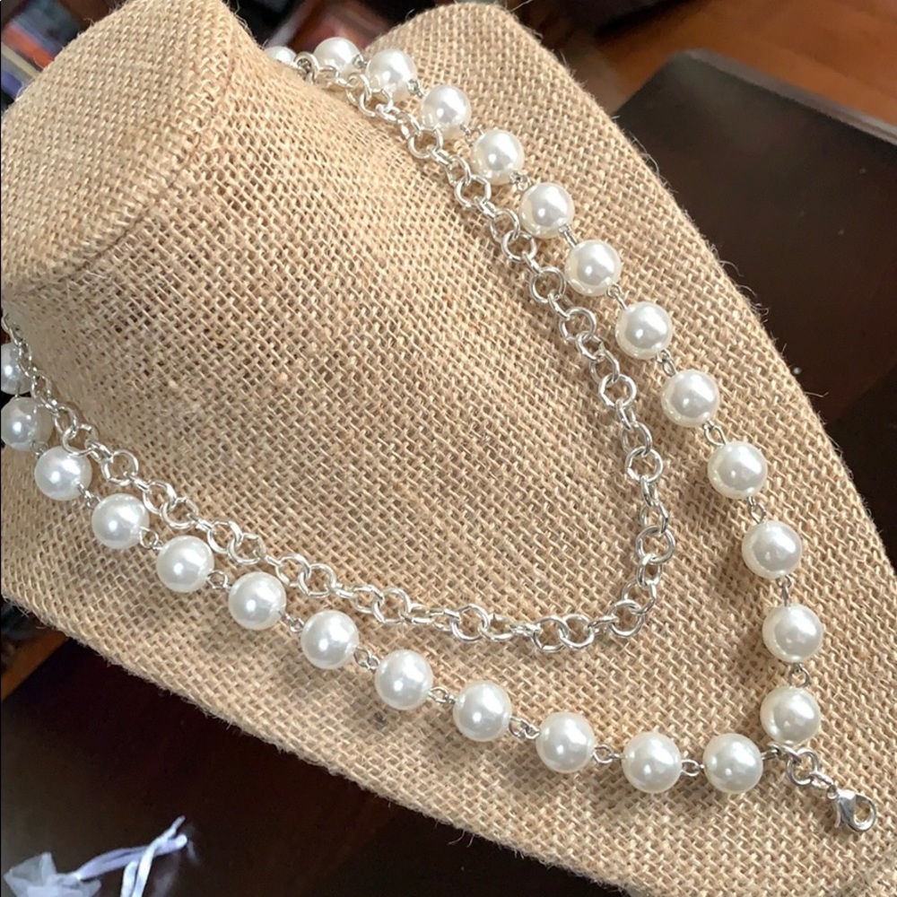 Silver and pearl plunder charm necklace